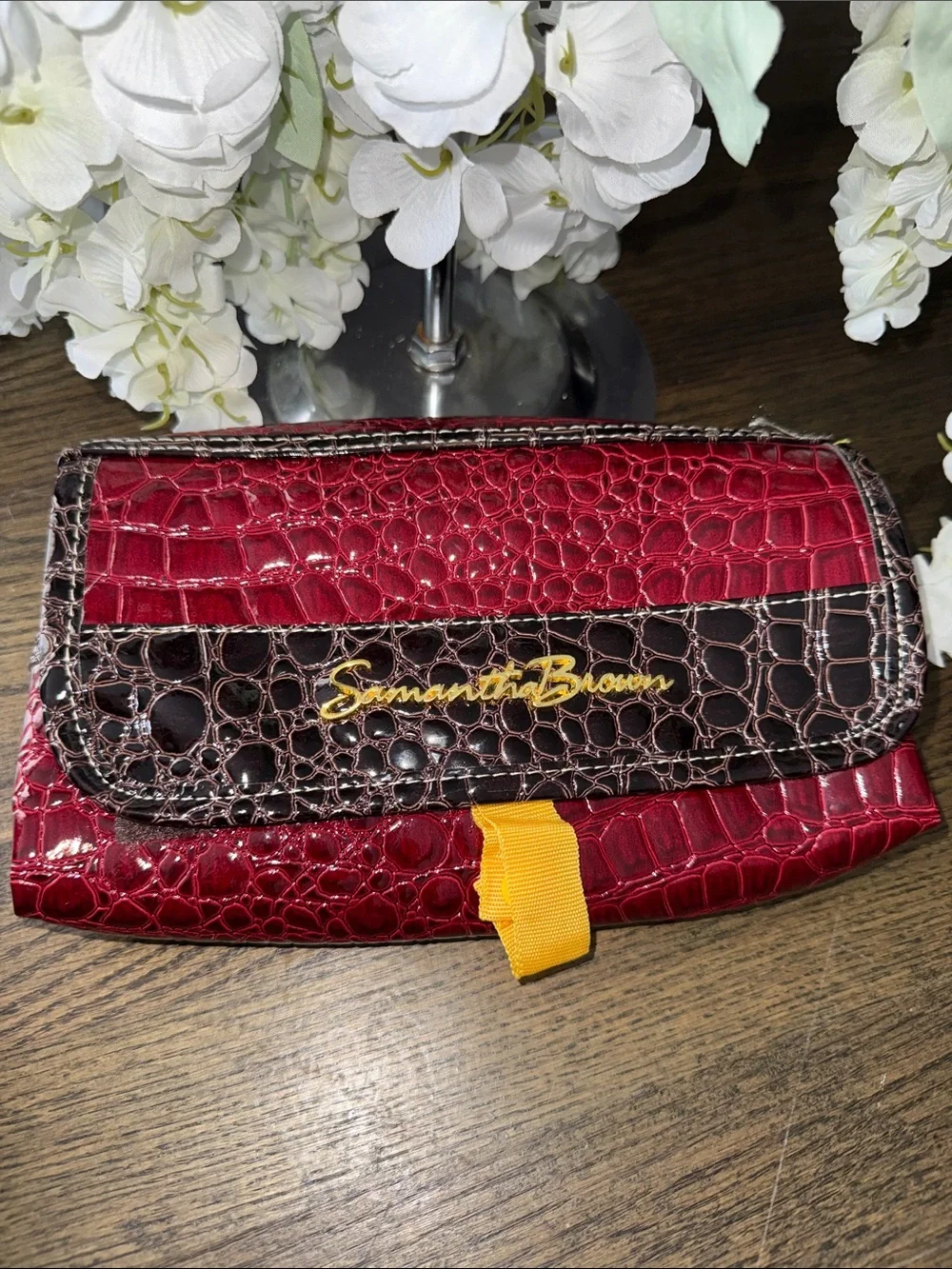 Red and Brown Croc-Embossed Women’s Clutch